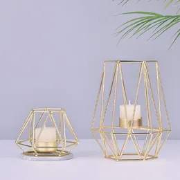 Candle Holders Gold Iron Candleholders Geometric Candlestick Metal Tealight Votive Cup Home Decoration