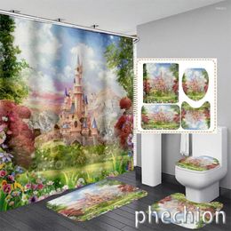 Shower Curtains 3D Print Fantasy Castle Curtain Waterproof Bathroom Anti-slip Bath Mat Set Toilet Rugs Carpet Home Decor VC03