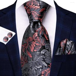 Bow Ties 2024 Floral Black Red Necktie Silk Elegent Tie For Men Fashion Brand Wedding Party Handky Cufflink Wholesale Hi-Tie Designer