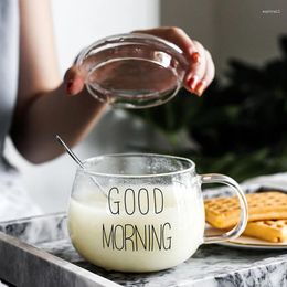 Wine Glasses 350ml Heat-Resistant Glass With Lid Letter Printed Transparent Creative Juice Milk Coffee Mug Breakfast Cup Microwave