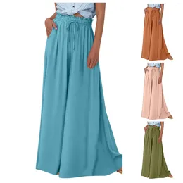 Women's Pants Beach Style Boho Wide Leg Culottes Floor Length High Waisted Palazzo Trousers Drawstring Casual Summer