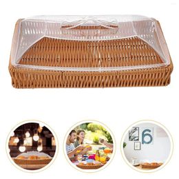 Dinnerware Sets Snack Storage Box Rattan Woven Basket Containers For Household Small Water Case Simple With Acrylic Cover Sundries