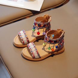 Ethnic Style Simple Children Roman Shoes 2023 Soft Breatheable Flats Opentoe Kids Nonslip Girls Sandals GLADIATOR 240506