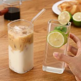 Wine Glasses 400ml Glass Cup With Lid And Straw Transparent Juice Bottle Family Water Coffee Mug Drinkware Decoration Home Furnishing