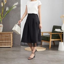 Skirts 25mm Gambiered Guangdong Gauze Tortoise-print Skirt Black Midi Silk Pocket Elasticated Knee-length Mulberry
