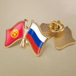 Brooches Kyrgyzstan And Russian Federation Crossed Double Friendship Flags Lapel Pins Brooch Badges