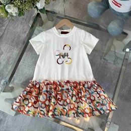 Top girls partydress Embroidered logo baby skirt Size 90-150 CM kids designer clothes summer Colour printing Princess dress 24April