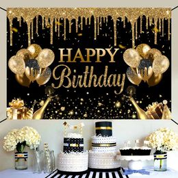 Party Decoration Gold Glitter Birthday Polyester Background Cloth Backdrop Banner Perfect For Black Adult Happy Theme