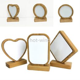 Bamboos Blank Sublimation Photo Painting EE Base DIY Double Sided Magnetism Decoration Heart Love With Wood Round Frame Picture FY4991 Viuu