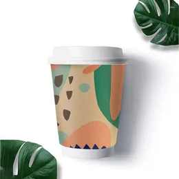 Disposable Cups Straws 50pcs High Quality Double Wall Drinks Paper Birhtday Party Favours Milk Tea Coffee Cup Takeaway Packaging With Lid
