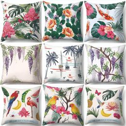 Pillow Tropical Plants Cover Flowers Green Leaves Decorative Pillowcase Plant Throw Case Home