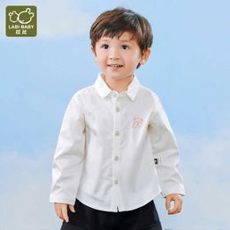 T-shirts LABI BABY Durable White Shirt Kids Classic Blouse for Boys Girls Cotton Long Sleeve Top with Buttons Cartoon Print ShirtsL2405