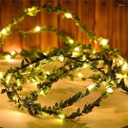 Decorative Flowers 1pc LED Garland Green Rattan Vine String Lights 6.56ft DIY Simulation Artificial Flower Party Supplies Without Battery