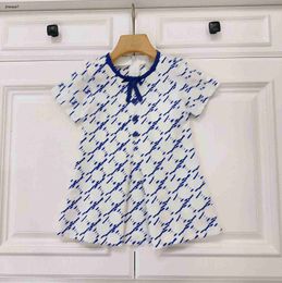 Top baby skirt kids designer clothes Blue letter print girl dresses Size 90-160 CM Princess dress summer Short sleeve child frock 24Mar
