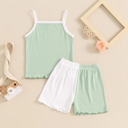Clothing Sets Baby Girl Summer Outfits Sleeveless Cami Tank Tops Contrast Color Shorts Set Toddler 2Pcs Ruffle Clothes