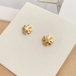 Cute Size Stud Earrings Classic Shiny Gold T Earrings for Women Brass Luxury Studs