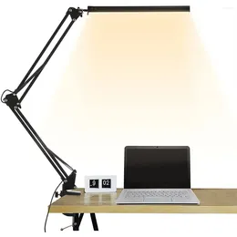 Table Lamps LED Folding Metal Desk Lamp Clip On Light Clamp Long Arm Diming 3 Colors Adjustable For Living Room Reading Computers