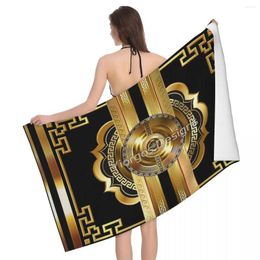 Towel Ornate Black Gold Medallion Baroque Large 80x130cm Bath Soft For Outdoor