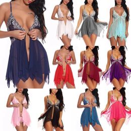 Women's Sleepwear Lingerie Sexy Women Dress Lace Nightie Gown Babydoll Bodycon Garter Deep V Neck Mesh Nightwear Plus Size