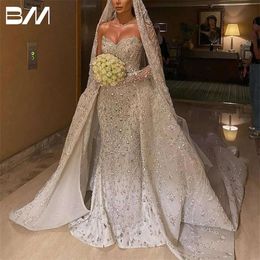 Exquisite Mermaid Bride (Without Veil) Crystals Bridal Gown Beads Vestidos De Novia Wedding Dresses For Women