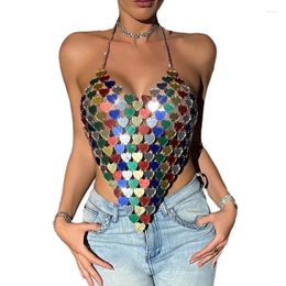 Women's Tanks Women Sequins Festival Crop Top Sexy Backless Halterneck Body Chain