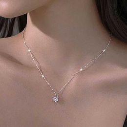 Pendant Necklaces Temperament Shiny Zircon Tren Sterling Silver Necklace Simple Chain Elegant Wedding Pendant Womens Jewelry Gifts J240513