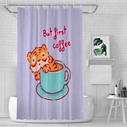 Shower Curtains Coffee Mug Bathroom Tiger Animal Lover Waterproof Partition Curtain Funny Home Decor Accessories