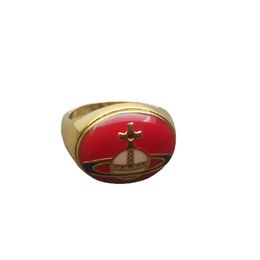 Brand Light Luxury Westwoods Same Saturn Enamel Ring Copper Vacuum Plated 18k Gold Platinum High Color Protection Nail