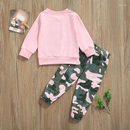 Clothing Sets Toddler Girls 2 Piece Outfit Letter Print Long Sleeve Sweatshirt And Elastic Camouflage Pants Set Baby Fall Clothes