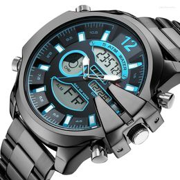 Wristwatches Dual Display Men Watches Big Dial Quartz Wristwatch Gold Top Male Clock 2024 Black Chronograph Dropship