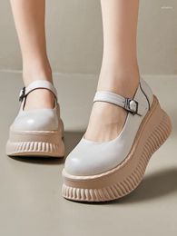 Casual Shoes Birkuir Retro Flat Platform Mary Jane For Women Genuine Leather Buckle Luxury 7cm Thick Heels Wedges