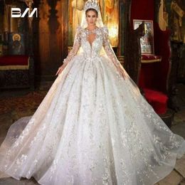 Vestido de noiva sexy no chão clássico vestido de bola de pescoço profundo