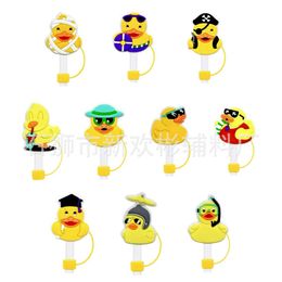 Yellow duck reusable soft rubber dust stopper diy drink dust stopper straw cap accessories wholesale