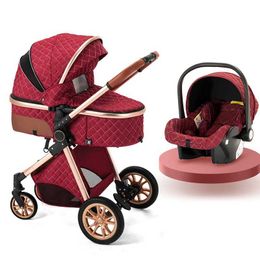 Strollers# Newborn Baby stroller 3-in-1 Royal Luxury Landscape Folding Kinderwagen Portable Touring H240514