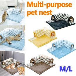 Cat Beds Furniture Cat Tunnel Bed Toy Indoor Pet Cat Activity Carpet Detachable Floor Mat Simple Grid Pattern Soft and Comfortable Cat Nest