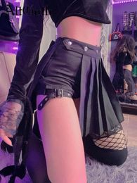 AltGoth Punk Mall Goth Shorts Skirt Women Y2k Egirl Streetwear Harajuku Leg Ring Buckle Detachable High Waist Emo Alt Clubwear 240508