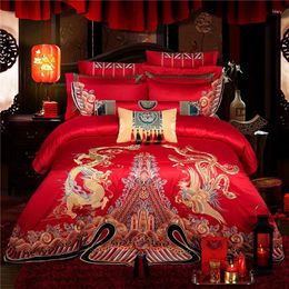 Bedding Sets 10pcs King Size Bed Covers And Comforters Linen Duvet Cover Sheet Pillowcase Red Embroidery Set