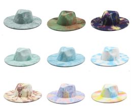 Fedora Women Hats Tie Dye Wide Brim Winter Spring Wool Felt Top Jazz Hat Street Vintage Fascinator Camouflage Caps1262183