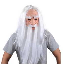 Funny Christmas Old Man Long White Beard Witch Cosplay Mask Latex Costume Headgear Adult Women Men Halloween Carnival Party Gift P8851496