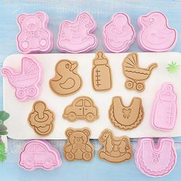 Baking Moulds 8Pcs Baby Stuff Shape Cookie Cutters Embosser Set Plastic Pastry Cutter Biscuit Moulds Tools Party Supplies