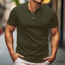 fashionable men's short sleeved button up T-shirt with Henry collar, bamboo knot, summer casual, solid color, trendy and stylish men M514 26