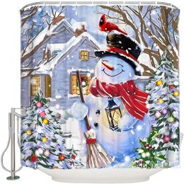 Shower Curtains Happy Snowman Cardinals Merry Christmas Winter Holiday By Ho Me Lili For Bathroom Decorations With Hooks