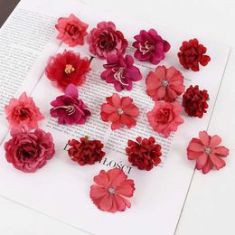 3PCS Decorative Flowers Wreaths Silk Rose Artificial Flowers Head Peony Fake Flowers for Home Decor Wedding Marriage Decoration DIY Bride Hair Craft Accessories