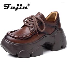 Casual Shoes Fujin 7cm Fashion Autumn Spring Ladies Sneakers Women Genuine Leather Platform Wedge Super Thick Female Moccasin