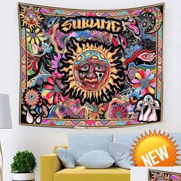 Tapestries Psychedelic Tarot Trippy Sublime Sun Tapestry Wall Hanging Hippie Mushroom Aesthetic Room Home Decorhome Drop Delivery Gar Dh2Qp