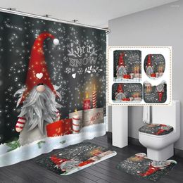 Shower Curtains Santa Claus Curtain Set Non-Slip Rugs Toilet Cover Bath Mat Cute Gnome Candle Big Gift Box Xmas Merry Sets