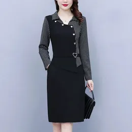 Casual Dresses Spring Spliced Stripe Dress Women Korean Button Long Sleeve Office Lady Elegant Es Plus Size Vestidos J140