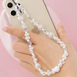 White Beaded Chains Cell Phone Chain Crystal Beads Phone Case Lanyard Mobile Strap Imitation Pearl Telephone Jewellery