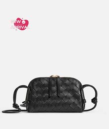 Designer Womens Bag Intrecciato Concert Pouch BotegaVeneta Intrecciato nappa leather pouch with adjustable tubular strap Black