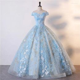 Party Dresses Harajpee Light Blue Adult Princess Lace Appointment Fluffy Dress Beautiful Romantic Shiny Sequin Ball Vestido 2024